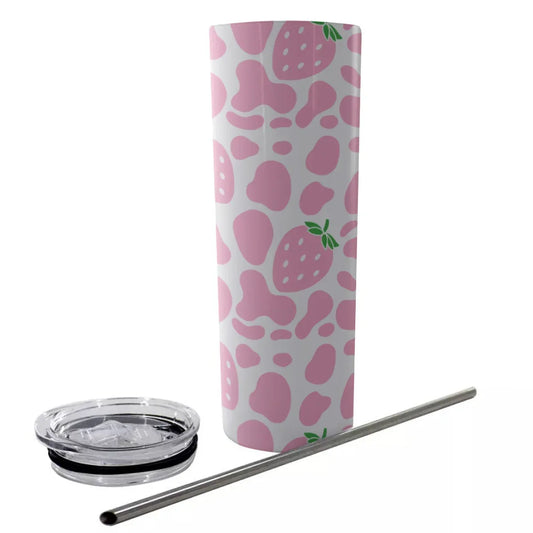 Strawberry Moo Glitter Tumbler 20 oz - Puppy's Aesthetics