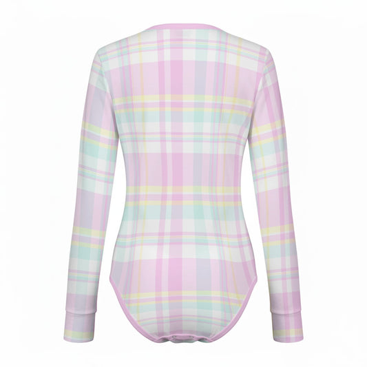 Pastel Plaid Kitty Long Sleeve CuddleSuit