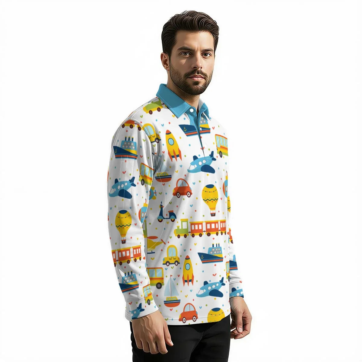 Playful Transport Long Sleeve Polo Shirt - Puppy's Aesthetics