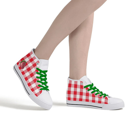 Plaid Strawbie Unisex High Top Canvas Shoes - Puppy's Aesthetics