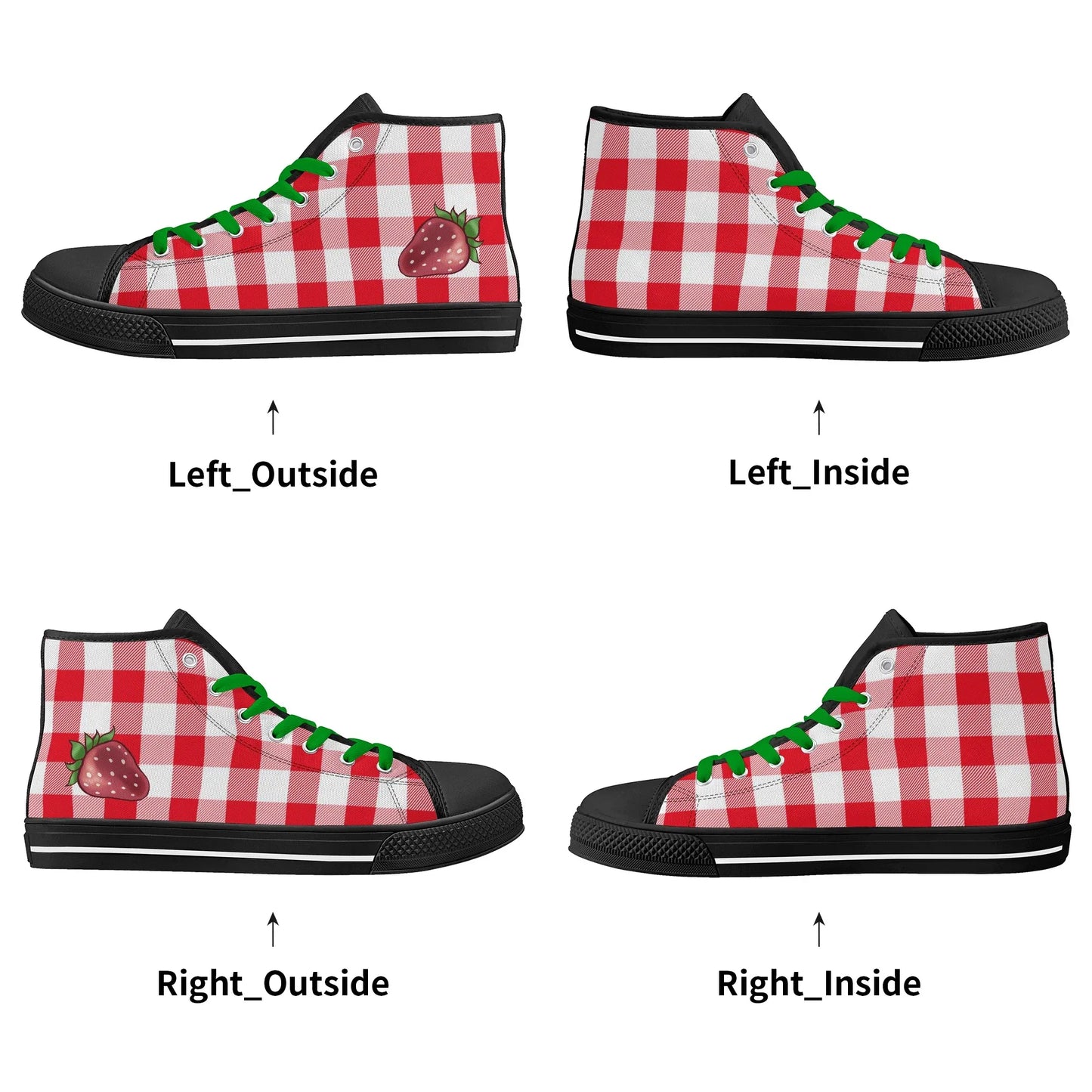 Plaid Strawbie Unisex High Top Canvas Shoes - Puppy's Aesthetics