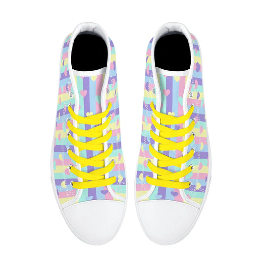 Pastel Stripes & Hearts High Top Canvas Shoes - Puppy's Aesthetics
