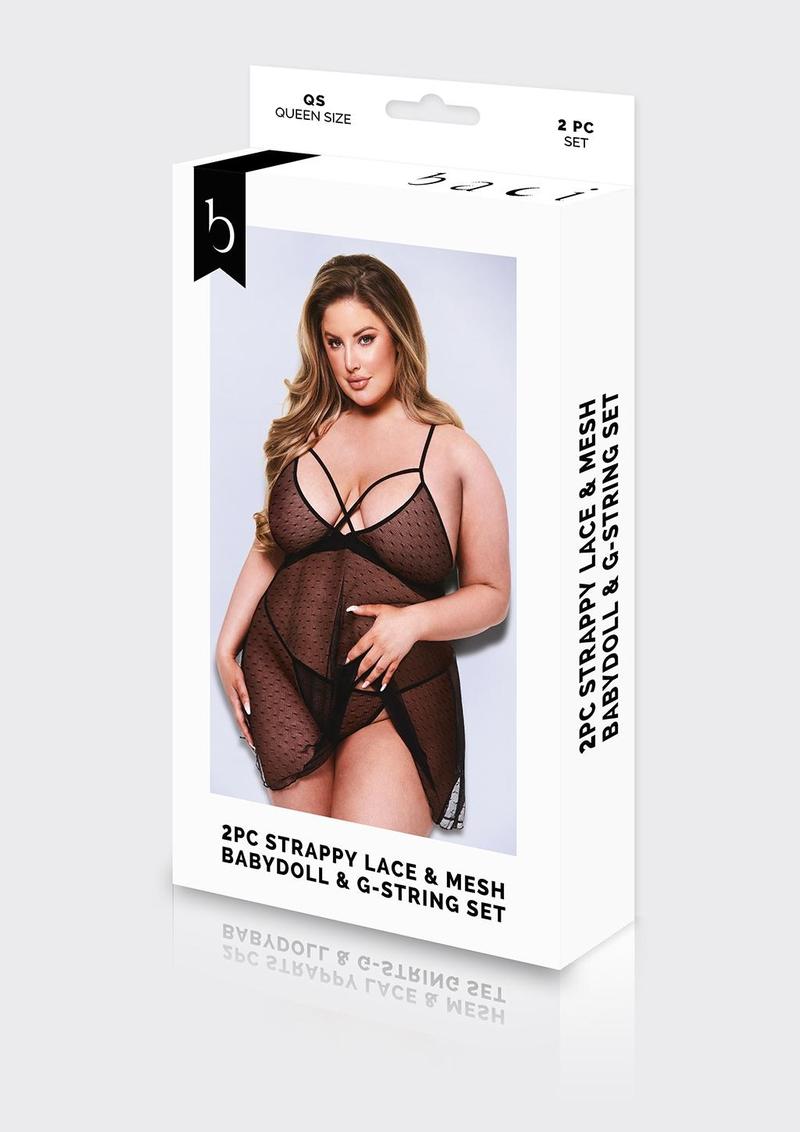2 Pc Strappy Lace and Mesh Babydoll