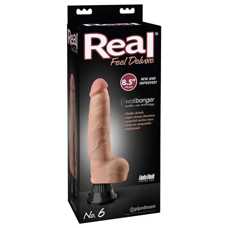 Real Feel Deluxe No. 6 Realistic 8.5 " Vibrating Dildo With Balls and Suction Cup Beige