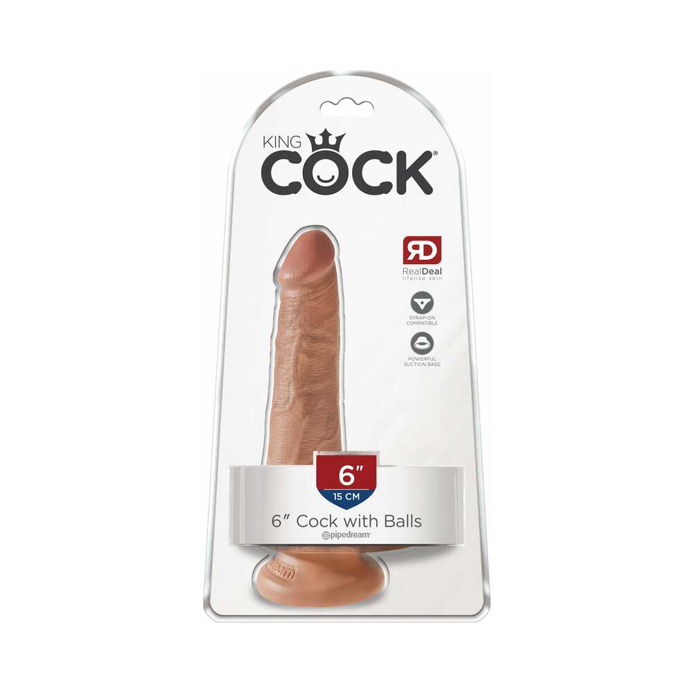 King Cock 6 " Cock With Balls Realistic Suction Cup Dildo Tan