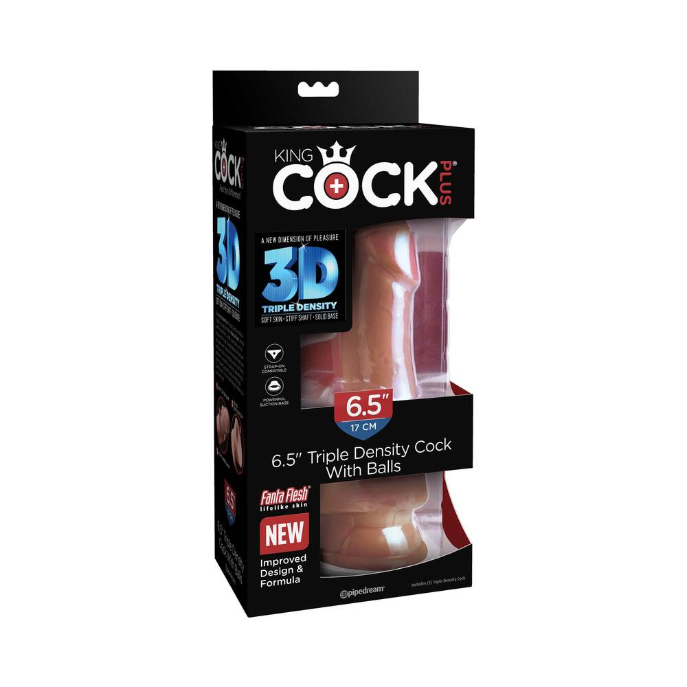 King Cock Plus 6.5 " Triple Density Cock With Balls Realistic Suction Cup Dildo Tan
