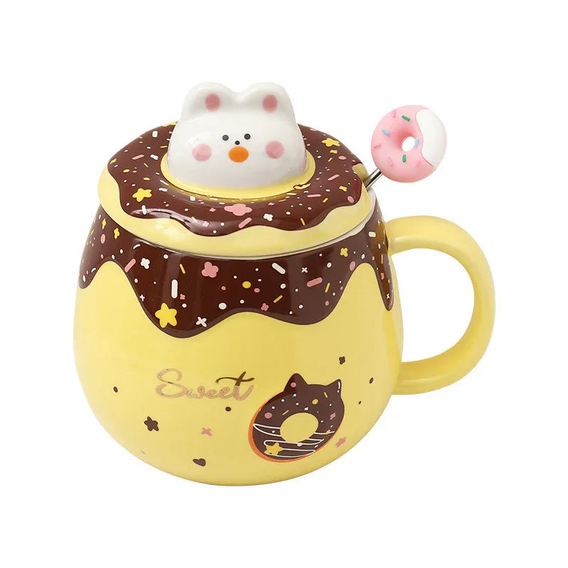 Sweet Sprinkle Donut Mug – With Lid & Spoon (Colors) - Puppy's Aesthetics