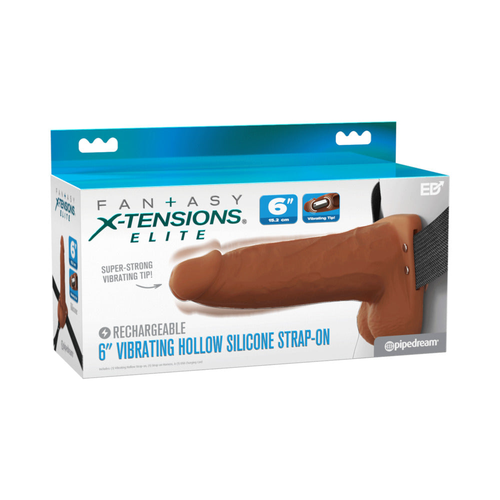Fantasy X-Tensions Elite Vibrating Hollow Silicone Strap-On 6 " Brown