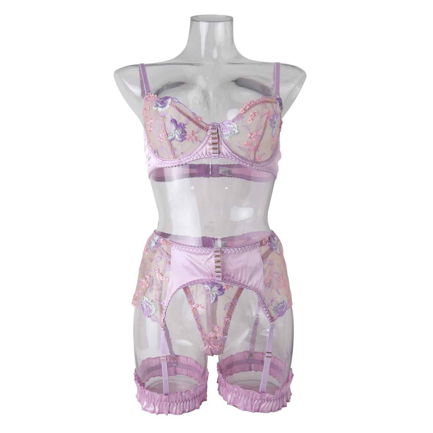 Pink Embroidered Lingerie Set