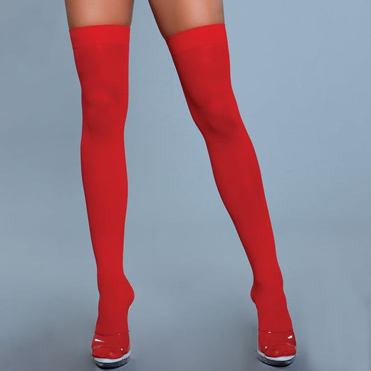 BeWicked Opaque Nylon Thigh Highs-Red O/S-Boxed