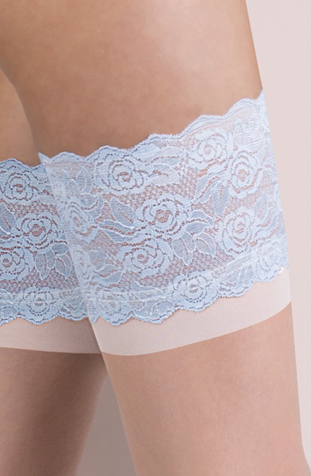 Katherine Lace Hold Ups Self-Supporting (Natural/White/Blue)