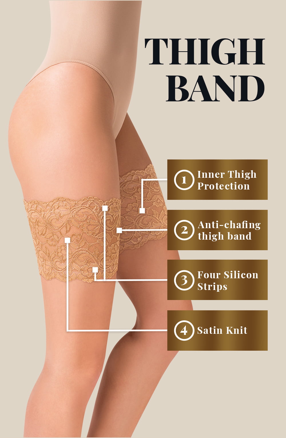 Satin Thigh Band Self-Supporting Elastic (Black)