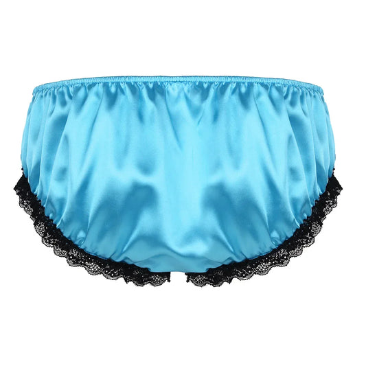 Sissy Underwear Shiny Satin Lace Ruffled Panties - Puppy's Aesthetics