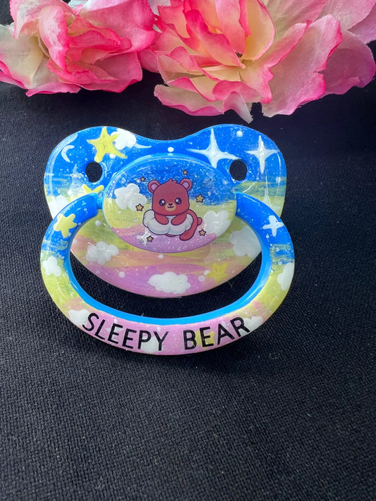 Hand Painted Adult Pacifier - Sleepy Bear - Puppy's Aesthetics