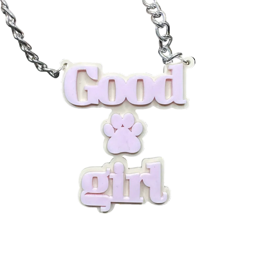 Good Girl Pup Acrylic Baby Pink Necklace