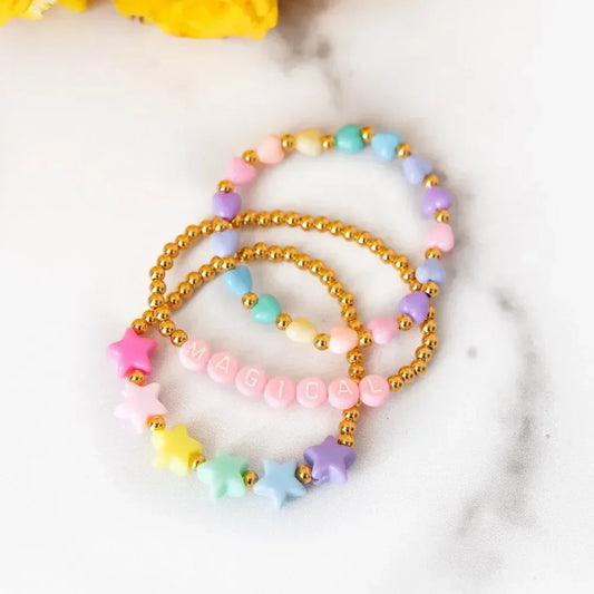3pcs Magical Candy Heart & Star Charm Bracelets - Puppy's Aesthetics