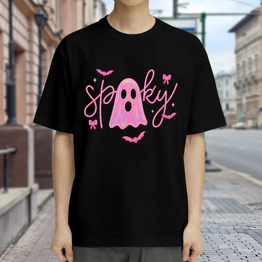 Neon Spookz Pink Ghost Cotton Tee - Puppy's Aesthetics