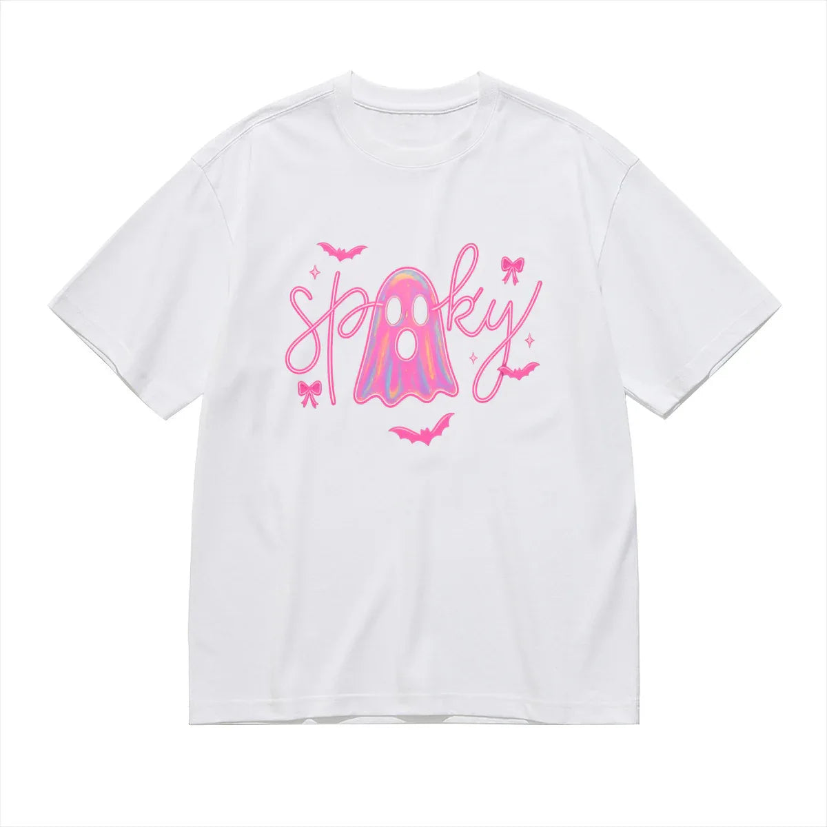 Neon Spookz Pink Ghost Cotton Tee - Puppy's Aesthetics