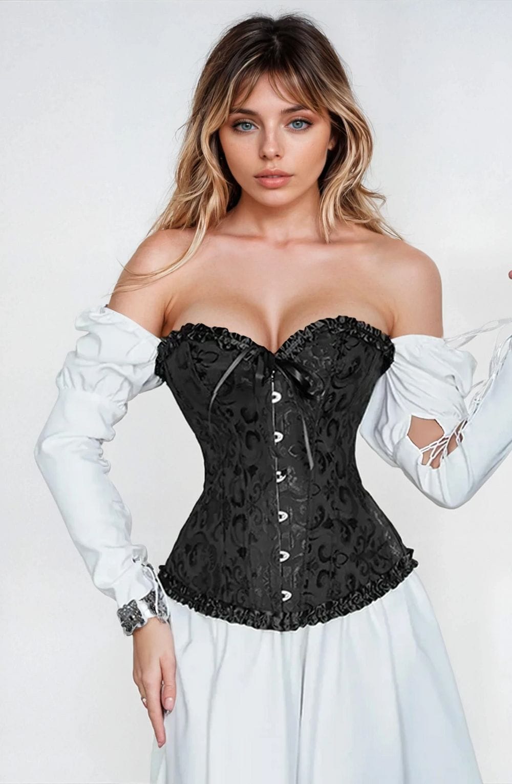 Elegant Brocade Corset (Black, Up to 5XL)