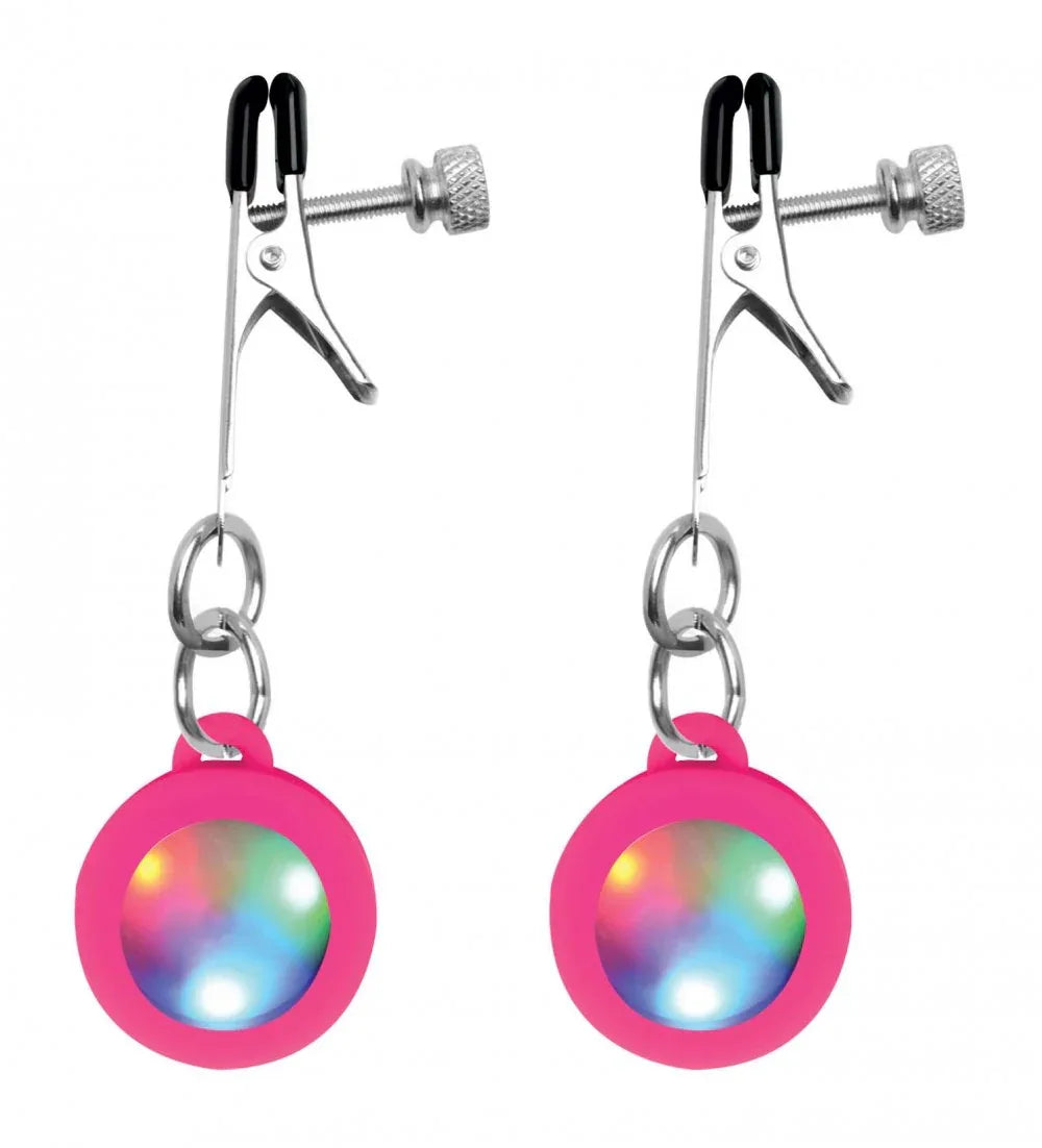 LED Light-Up Nipple Clamps – Adjustable Pink - Puppy's Aesthetics