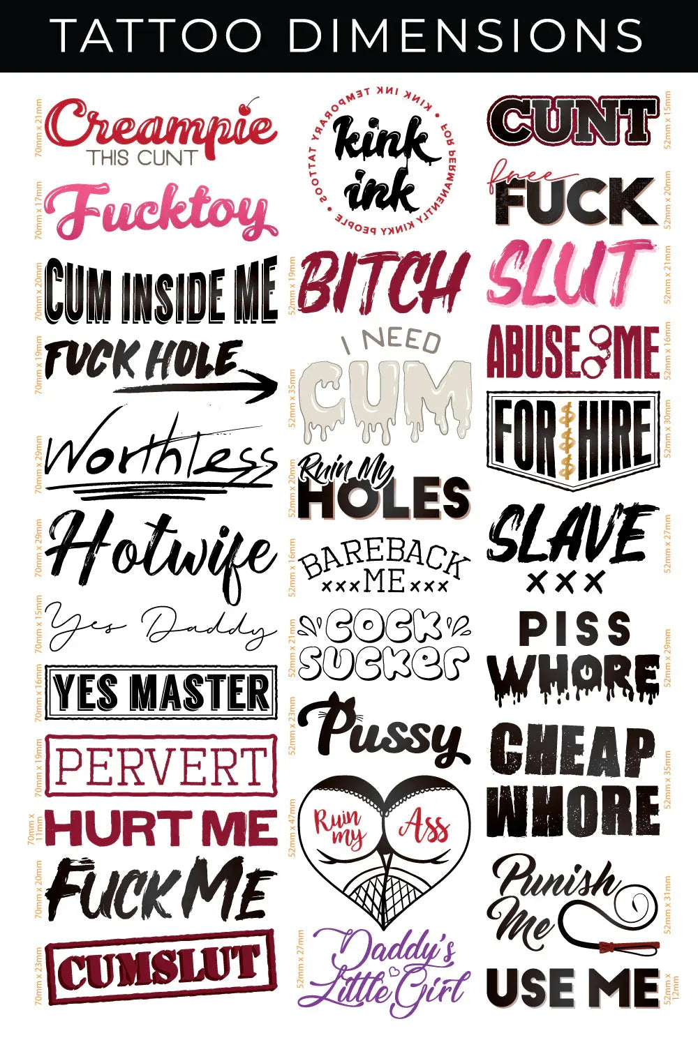 Hardcore Words and Phrases (Mega Sheet #1) - Puppy's Aesthetics