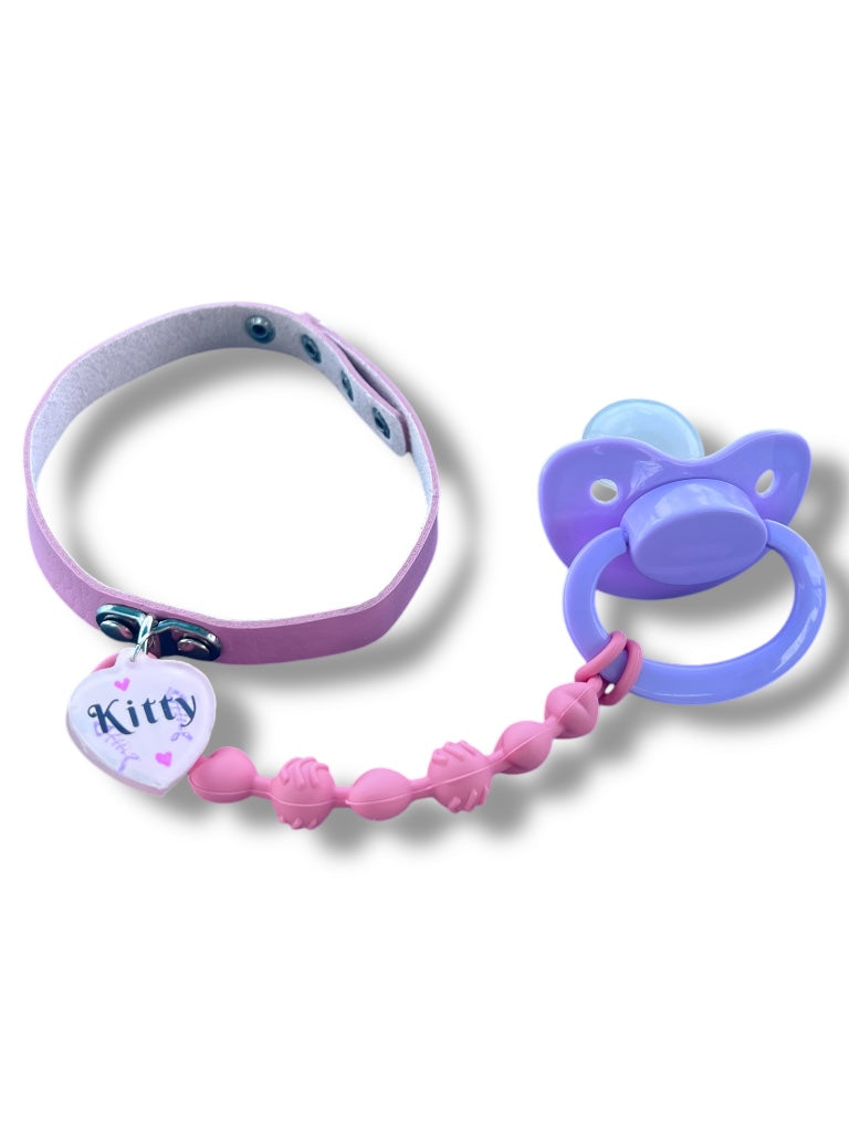 Adult Pacifier Kitty Pink Chewable Strap Collar