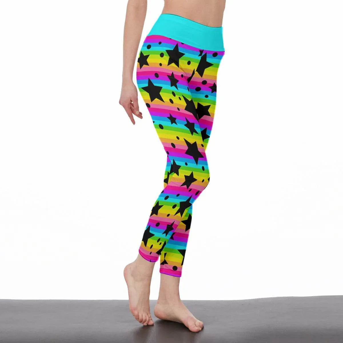 Neon Stripes & Stars High Waist Leggings - Puppy's Aesthetics