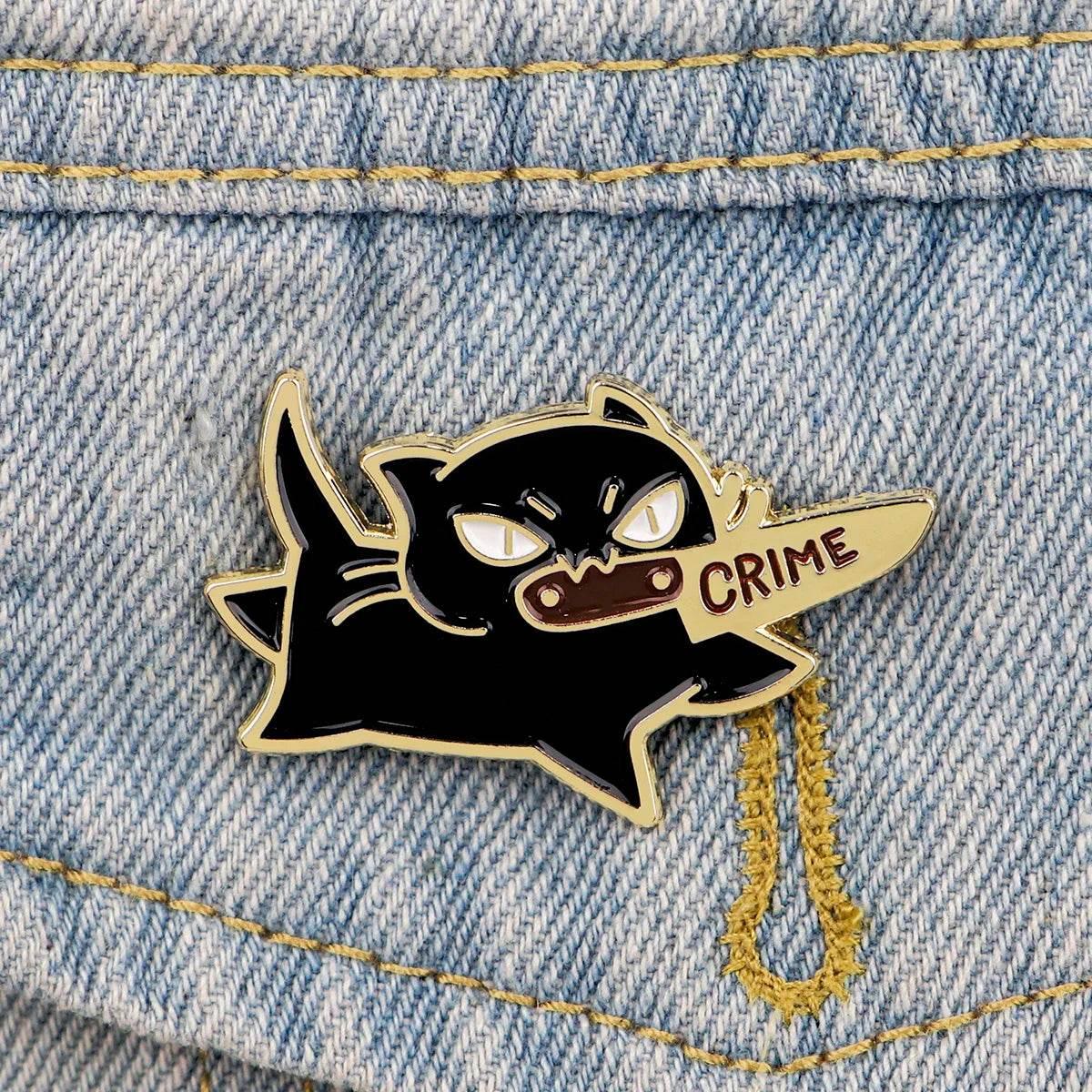 Cute Black Cat Crime Enamel Pin - Puppy's Aesthetics