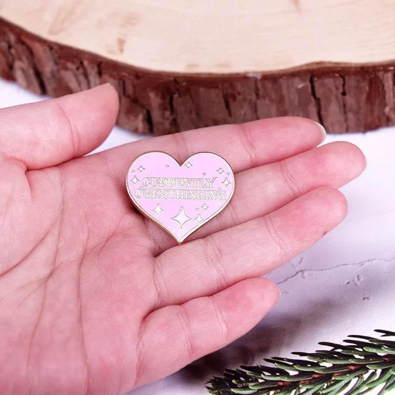 Currently Overthinking Glitter Heart Enamel Pin - Puppy's Aesthetics