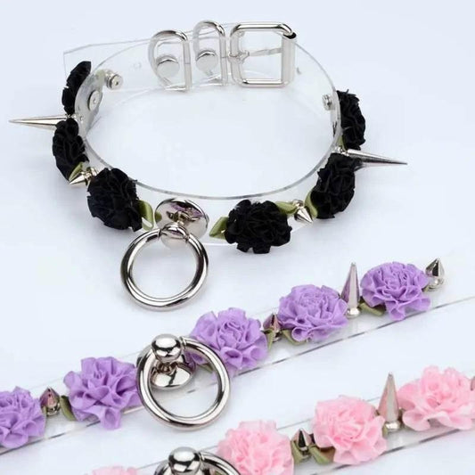 Clear Spiked Pastel Flower Collar - Puppy's Aesthetics