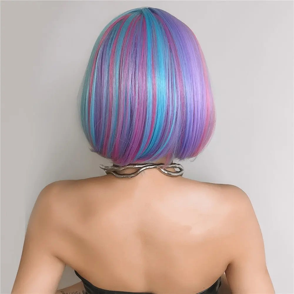 Short Straight Blue with Purple Wig