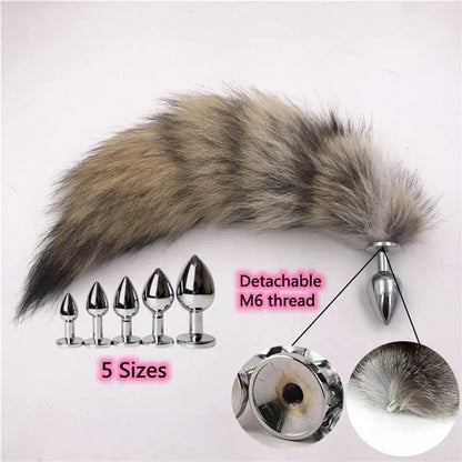 Metal Detachable Anal Plug 40cm Fox Tail