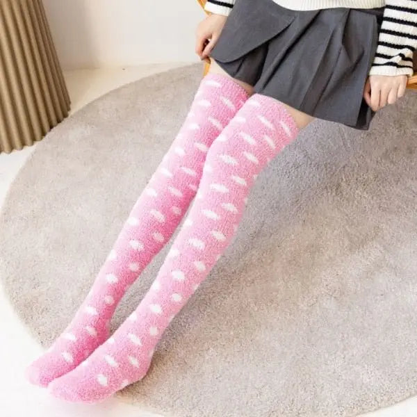 Soft Thick Fuzzy Thigh High Socks 3 One Size