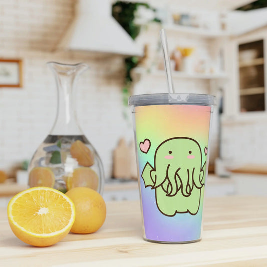 Kawaii Cthulhu Rainbow Tumbler Straw Lid 20oz Transparent