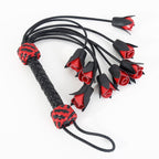 Thorned Obedience Rose Whip – Black & Red Leather