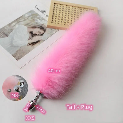 Lovely Long Pink Tail with Stainless Plug 40cm Tail Plug XXS