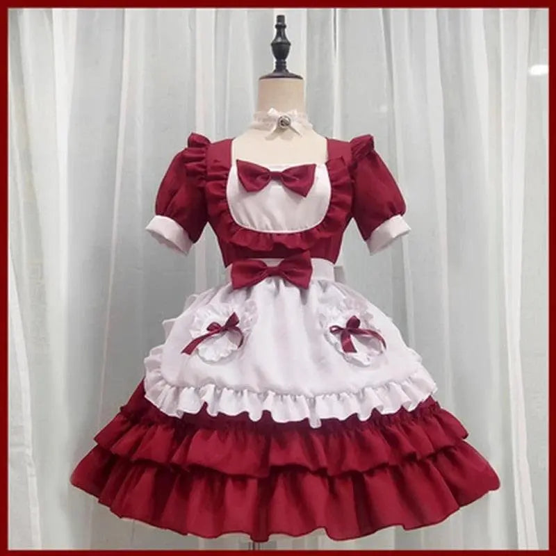 Pretty Lolita Maid Dress Set Red