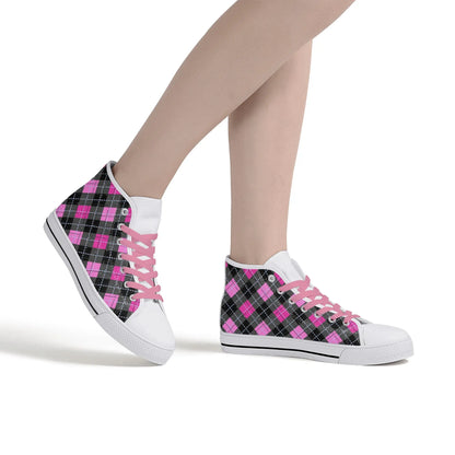 Pink Plaid Womens High Top Canvas Shoes - Image #8