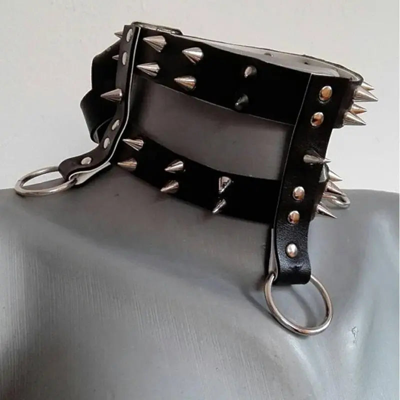 Leather Spiked Collar O Ring Collar Black