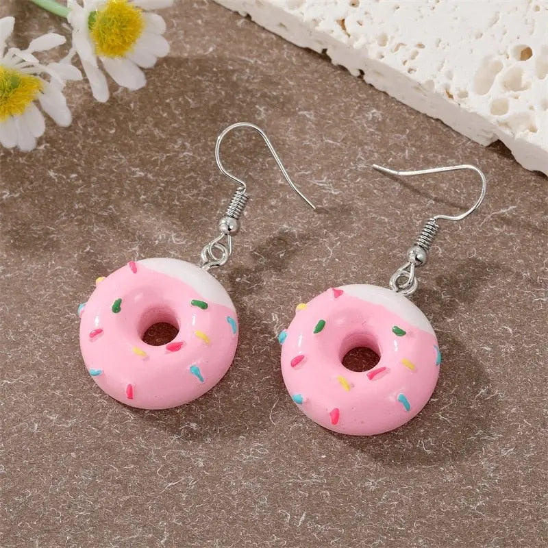 Sweet Donut Drop Earrings Pink fen tianquan