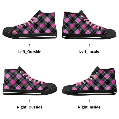 Pink Plaid Womens High Top Canvas Shoes - Image #18