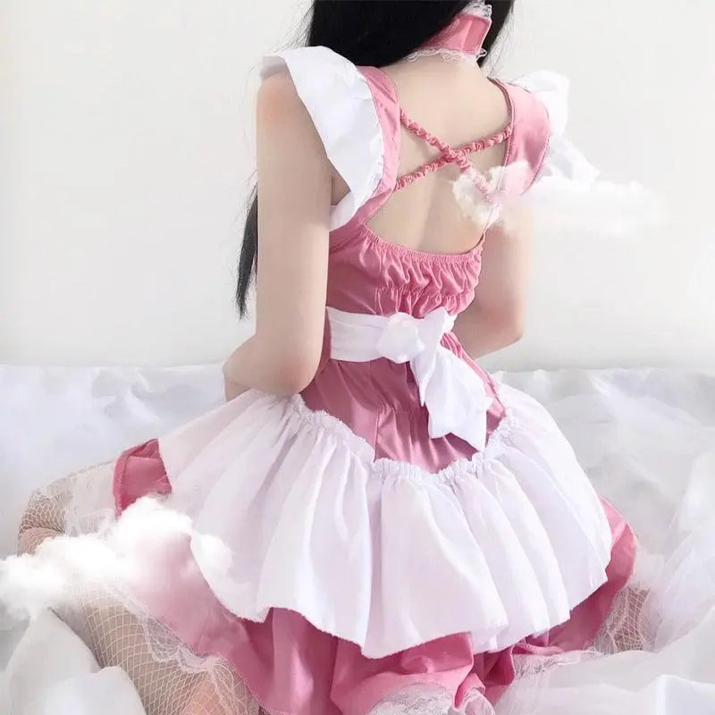 Sexy Pink Maid Costume Lingerie Pink One Size