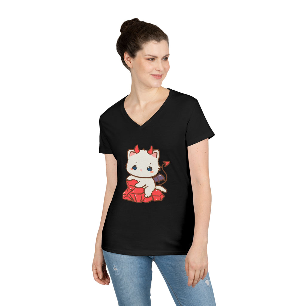 Lil Devil Cat V-Neck Play Tee - Puppy's Aesthetics