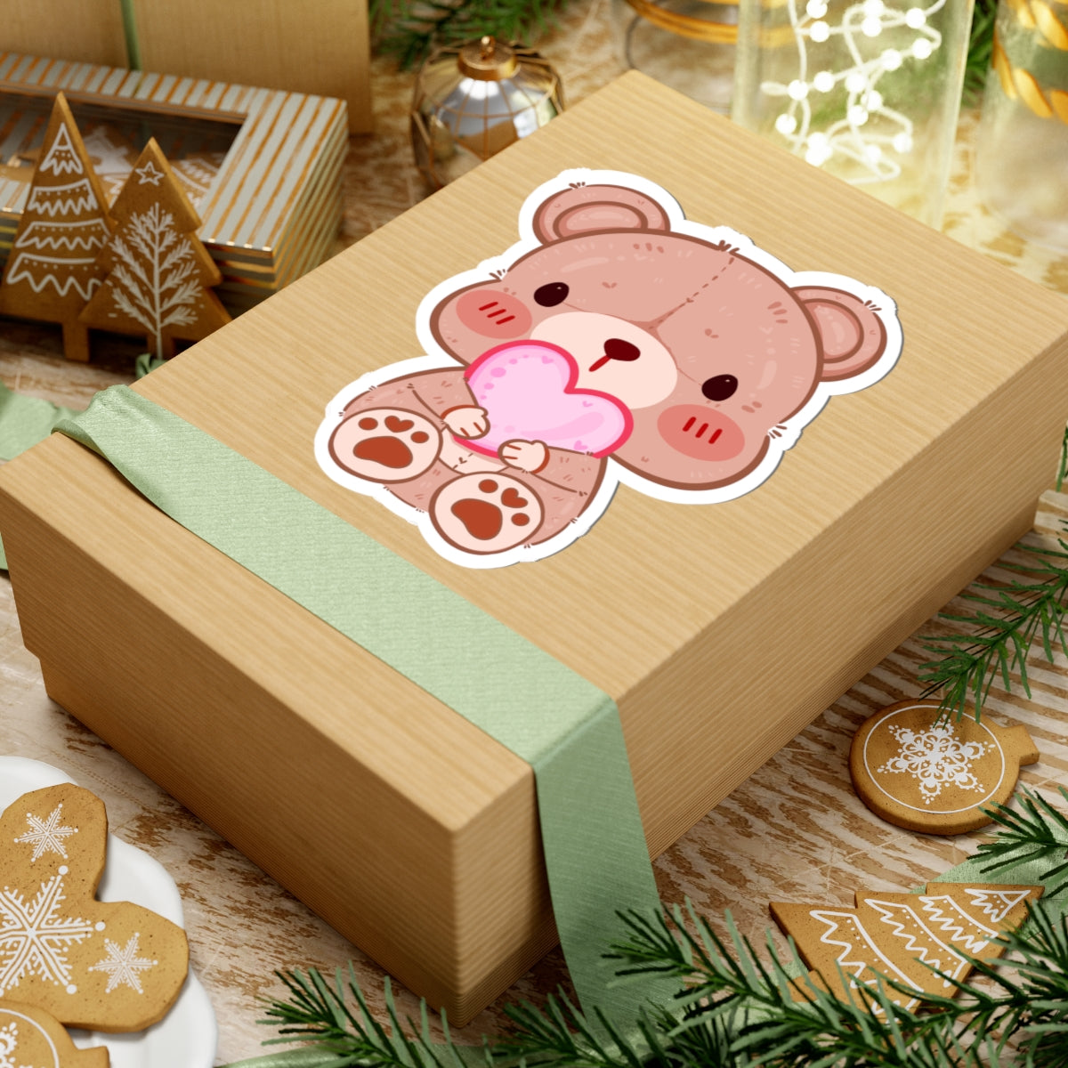Cute Teddy Bear Heart Kiss-Cut Sticker - Puppy's Aesthetics