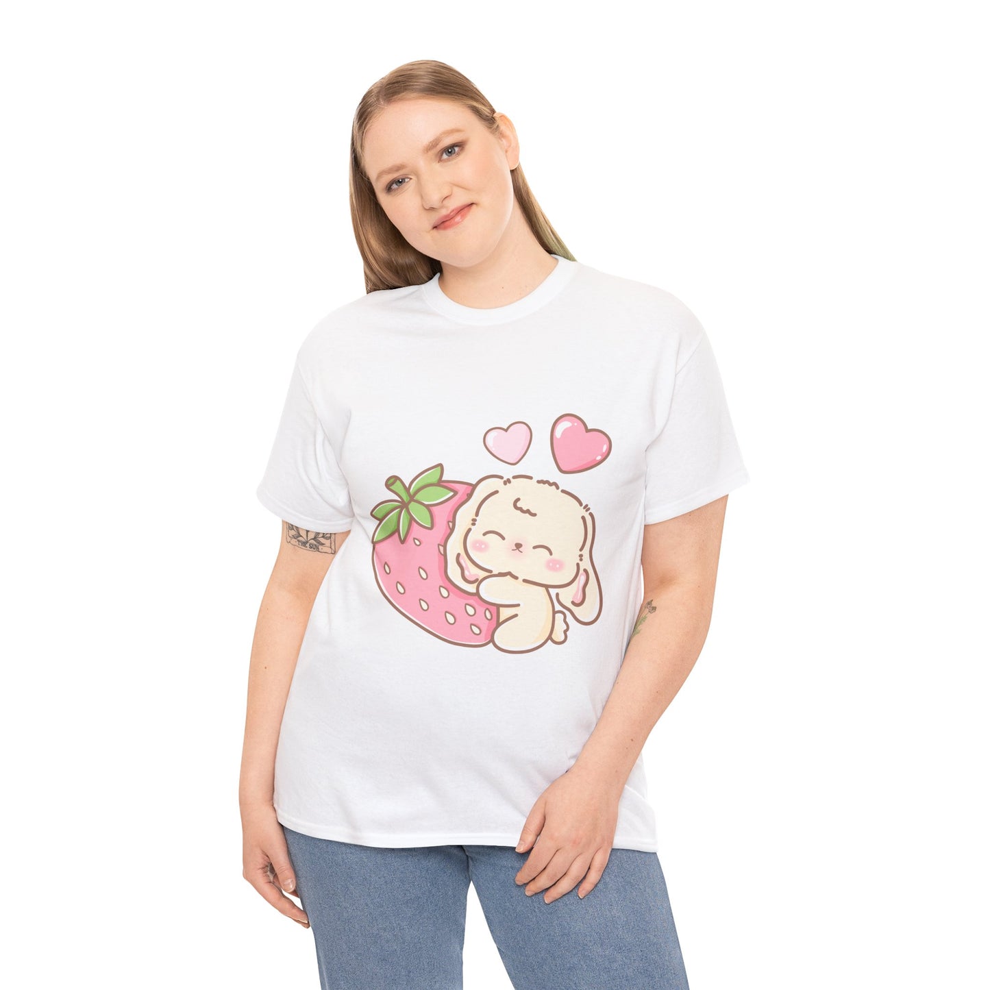 Cute Bunny Strawberry Play Tee - Puppy's Aesthetics