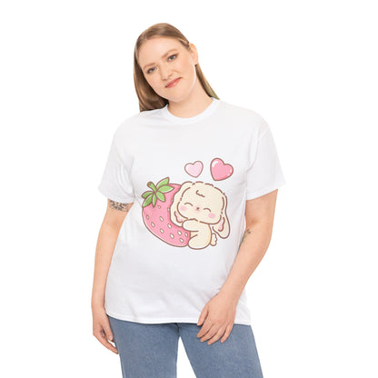 Cute Bunny Strawberry Play Tee - Puppy's Aesthetics