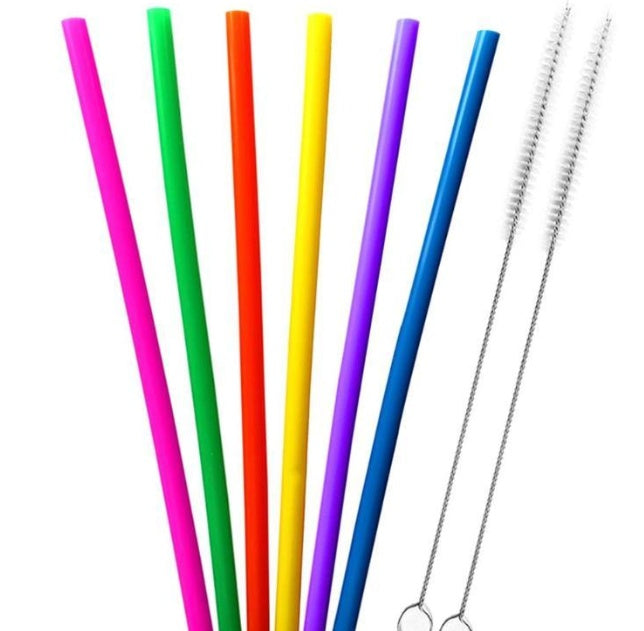 Sippy Sweeties – Reusable Rainbow Silicone Straw Set (6 Pack + Brush)