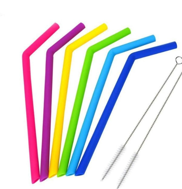 Sippy Sweeties – Reusable Rainbow Silicone Straw Set (6 Pack + Brush)
