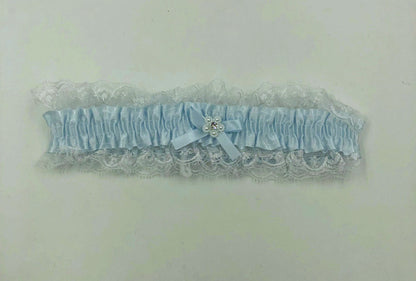 Satin Leg Garter One Size Baby Blue With White Lace