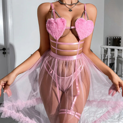 Fuzzy Heart Babydoll Set - Puppy's Aesthetics